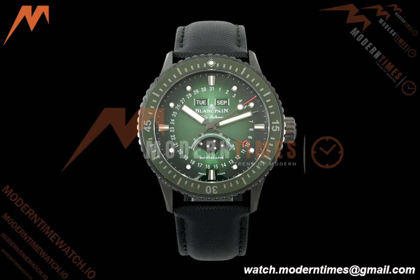 Blancpain - Fifty Fathoms 5054 Bathyscaphe Complete Calendar Moon Phases Black CER/NY Green Dial DDDF A6654