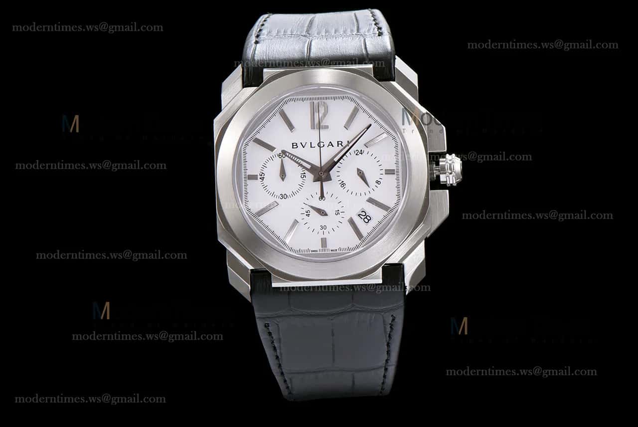 Bvlgari OCTO Series SS/LE Wht/Blk ZLO Quartz 102103 BGO41BSLDCH