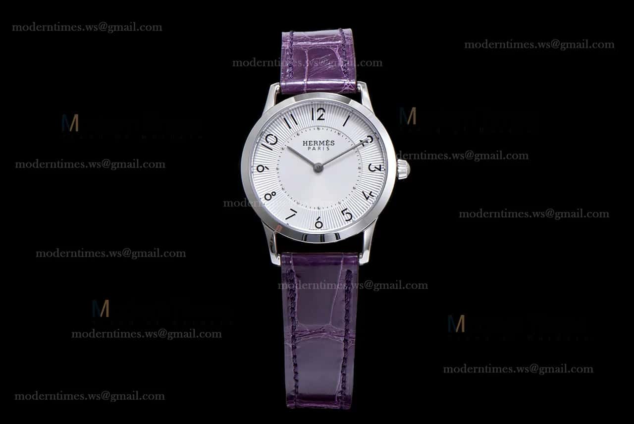 Hermes Slim D Series SS/LE BVF Wht/Per Quartz