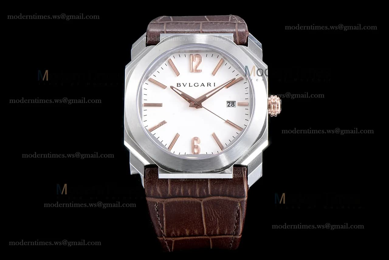 Bvlgari OCTO Series SS/LE Wht/Bro ZLO Automatic 102207 BGO41WSLD