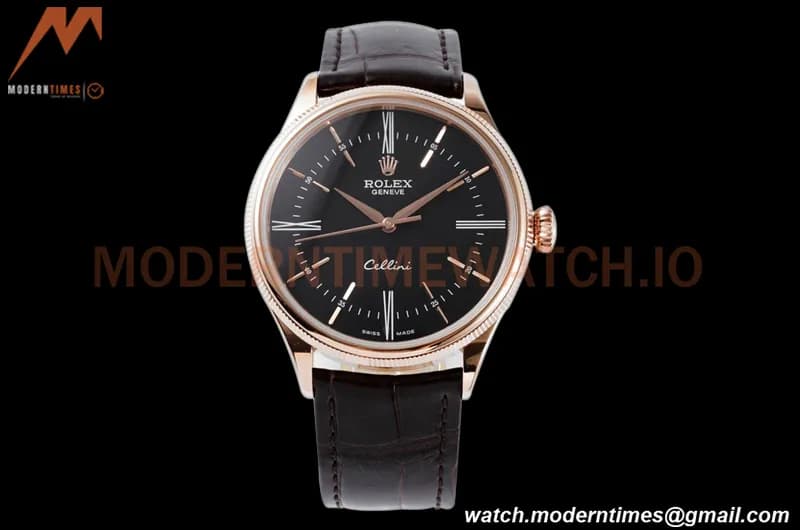 Rolex - Cellini Time 50505 39mm RG/LE Black Rmn KZF Asia 3132