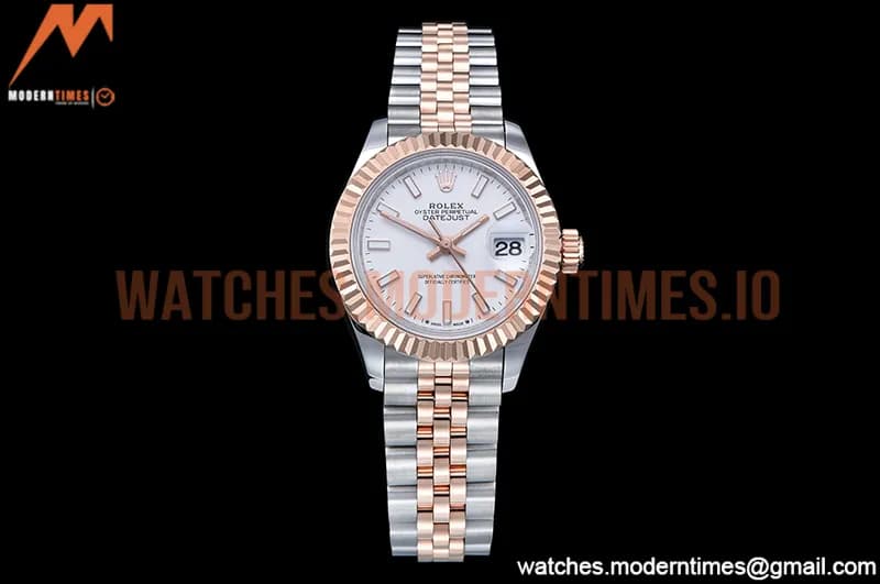 Rolex - DJ Ladies 28mm Jub Flt 904L RG/SS White/Stk GMF A2671