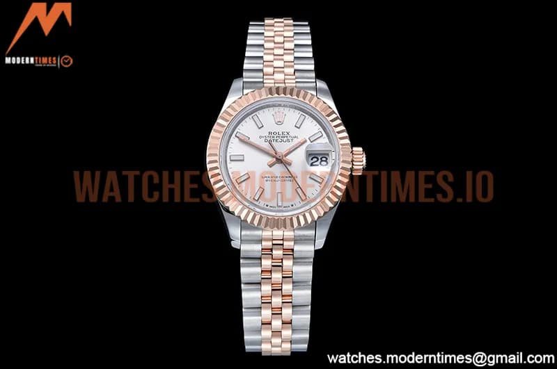Rolex - DJ Ladies 28mm Jub Flt 904L RG/SS Silv/Stk GMF A2671