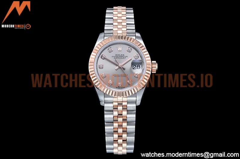 Rolex - DJ Ladies 28mm Jub Flt 904L RG/SS Silv/Dia GMF A2671