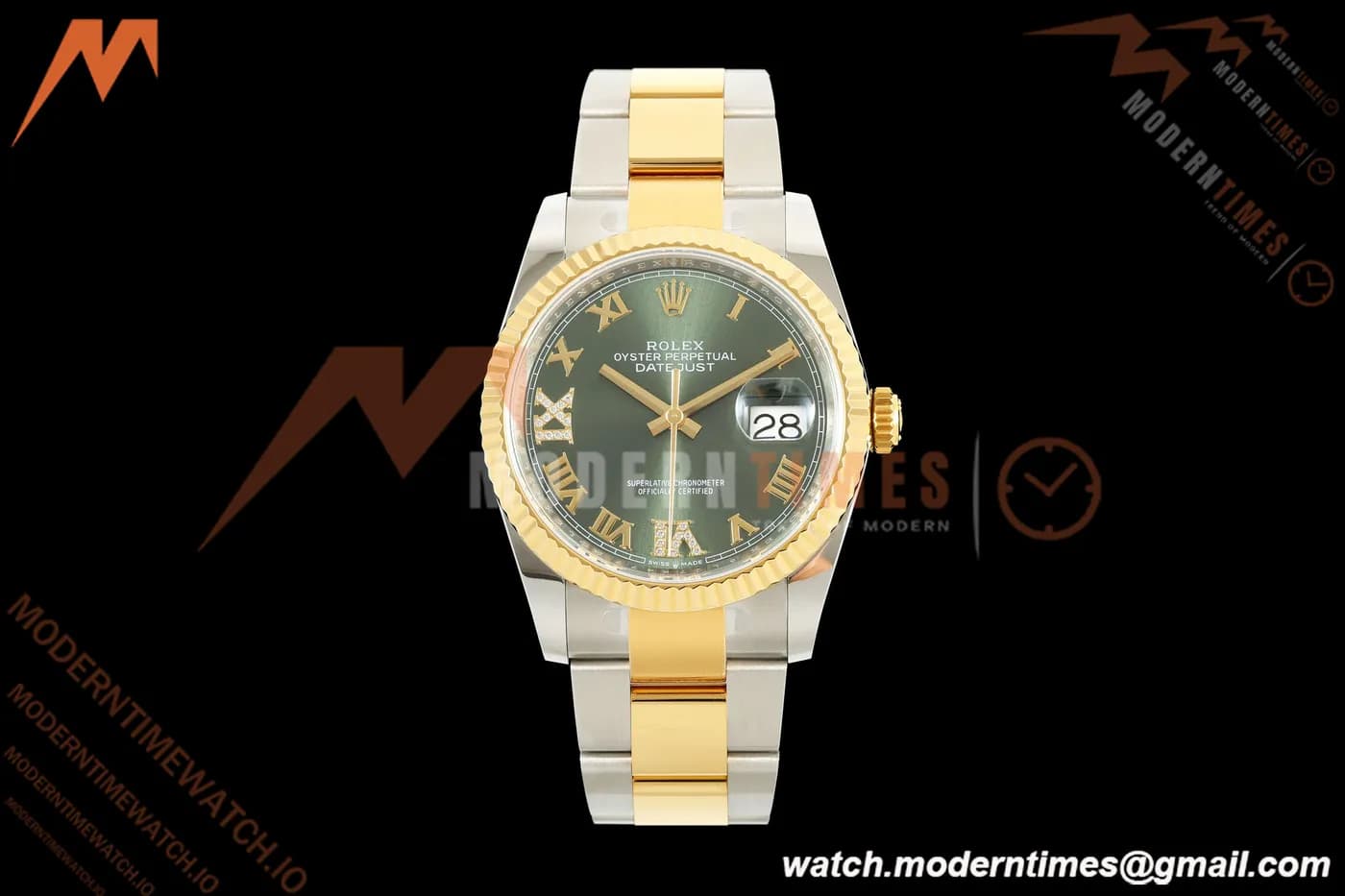 Rolex - Datejust 126233 36mm Oys Flt 904L YG/SS Green/Rmn ARF SH3235