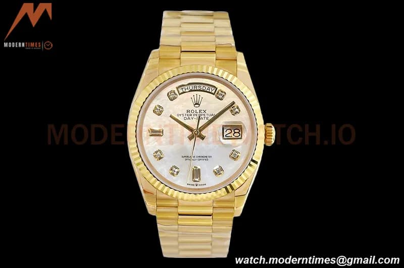 Rolex - DayDate 36mm 128238 Flt Pres YG/YG Wht/Rmn MOP Dial EWF A2836