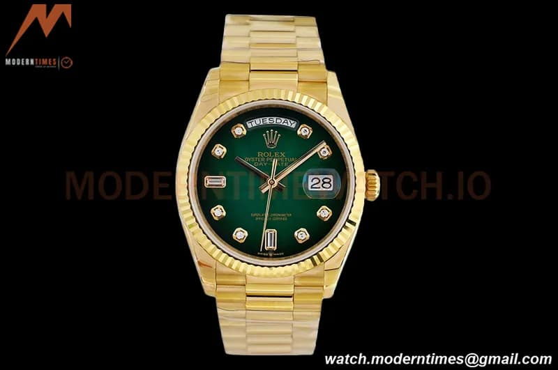Rolex - DayDate 36mm 128238 Flt Pres YG/YG Diam Green Dial EWF A2836