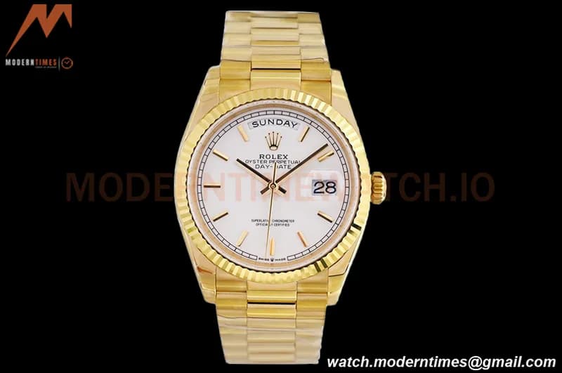 Rolex - DayDate 36mm 128238 Flt Pres YG/YG Wht/Stk EWF A2836