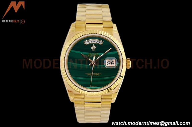 Rolex - DayDate 36mm 18238 Flt Pres YG/YG Malachite Green EWF A2836