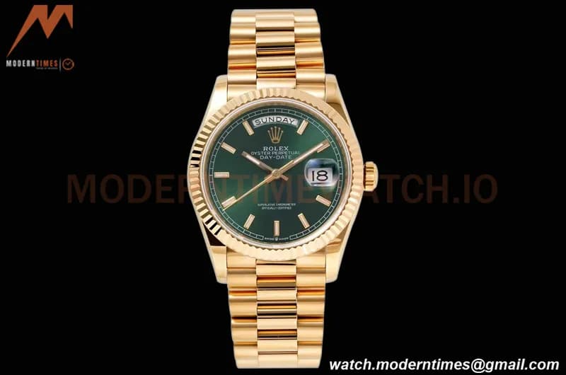Rolex - DayDate 36mm 128238 Flt Pres YG/YG Grn/Stk TWSF A2836