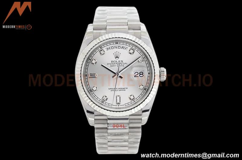 Rolex - DayDate 36mm 128239 Flt Pres SS/SS Silver White Diam EWF A2836
