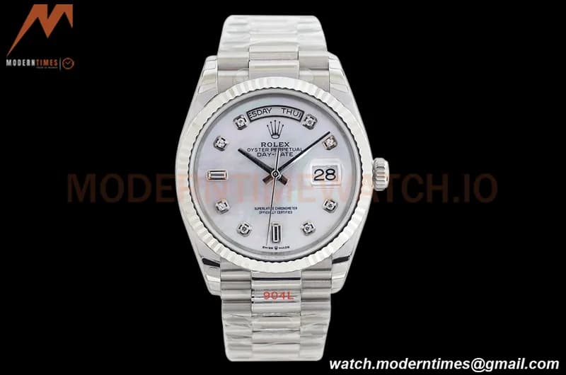 Rolex - DayDate 36mm 128239 Flt Pres SS/SS White MOP Diam EWF A2836