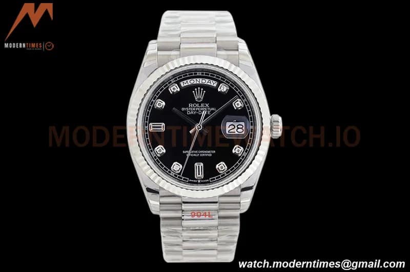 Rolex - DayDate 36mm 128239 Flt Pres SS/SS Black/Diam EWF A2836