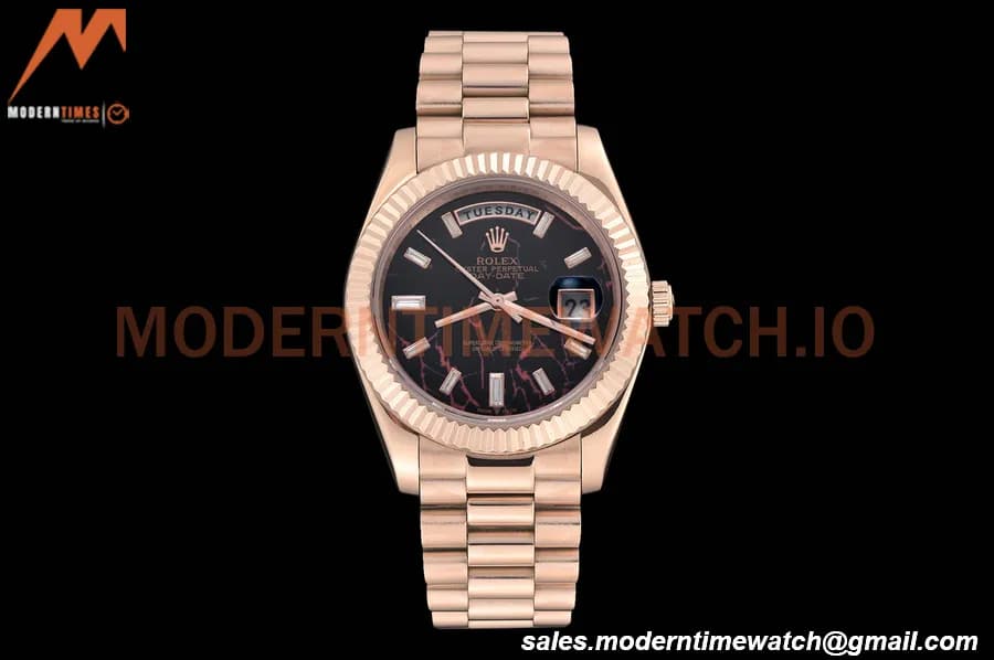 Rolex - DayDate 40mm Flt/Pres RG/RG Black Diamond GDF MY8215