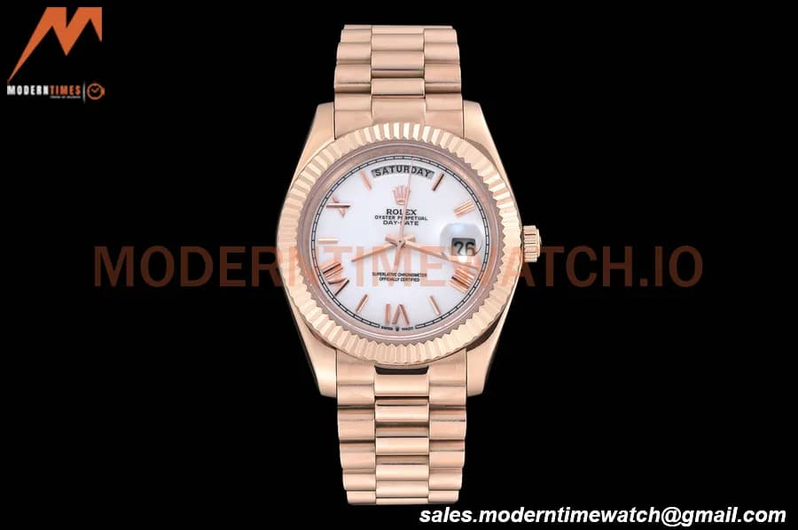 Rolex - DayDate 40mm Flt/Pres RG/RG White Roman GDF MY8215