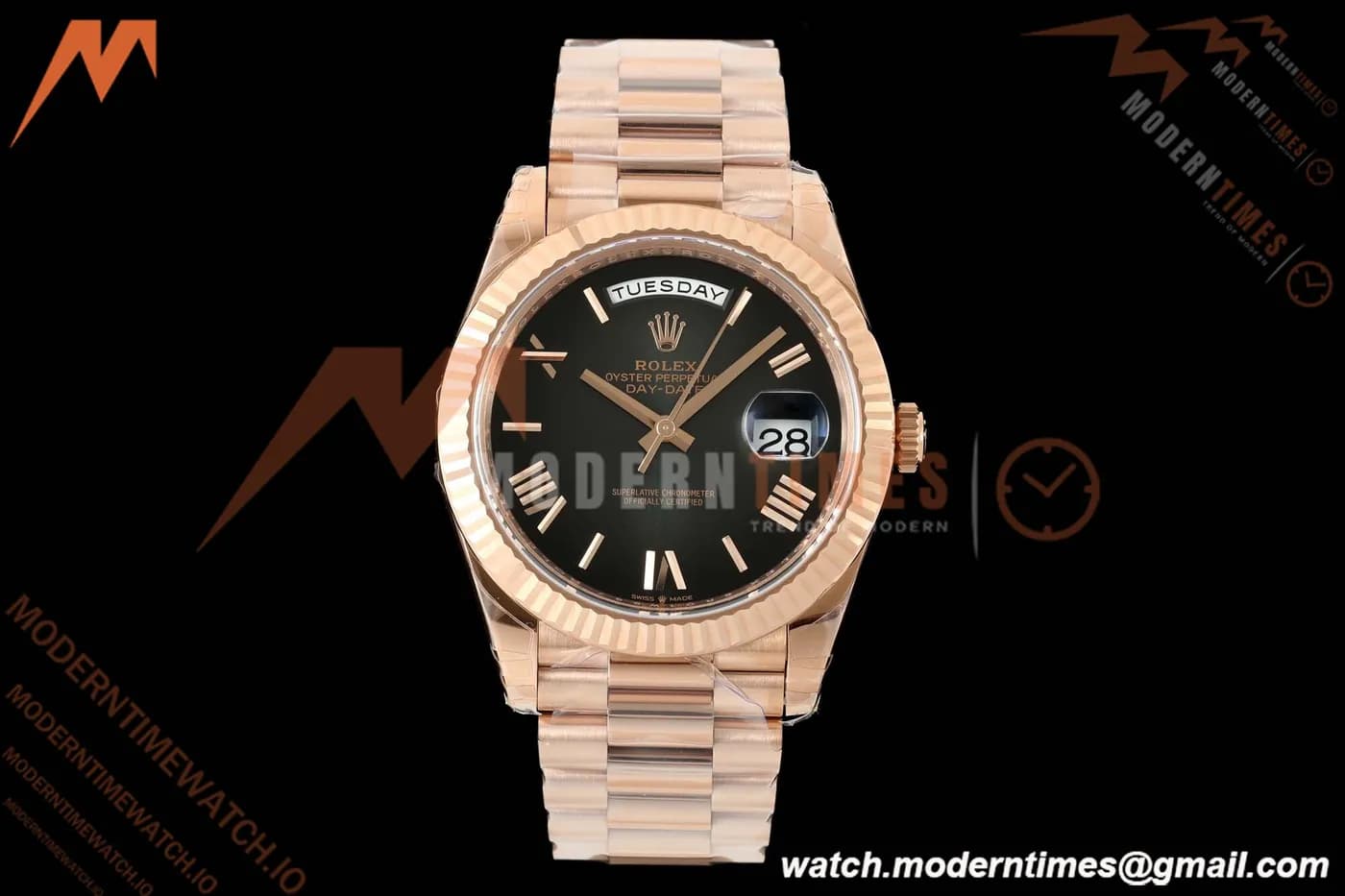 Rolex - DayDate 228235 Gain Weight 40mm Flt Pres RG/RG Black/Rmn VSF V2 VS3255