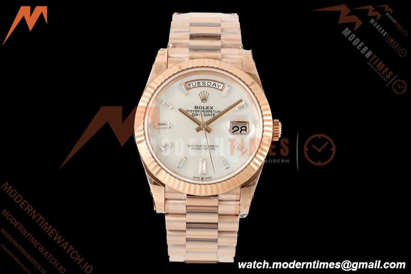 Rolex - DayDate 228235 Gain Weight 40mm Flt Pres RG/RG Wht MOP/Dia VSF V2 VS3255