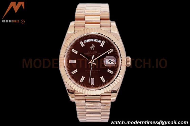 Rolex - DayDate 40mm Flt Pres RG/RG Brn/Dia EWF VR3255