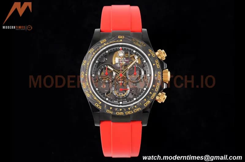 Rolex - Daytona Blaken 40mm CER 904L PVD/RU Blk/Red Skeleton GETF SA4130