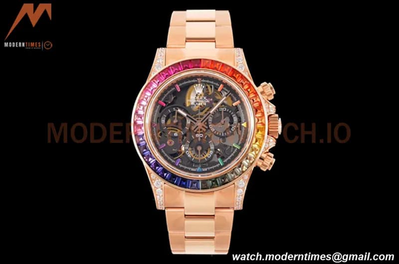 Rolex - Daytona Blaken 40mm CER 904L RG/RG Rainbow Diamond Skeleton GETF SA4130