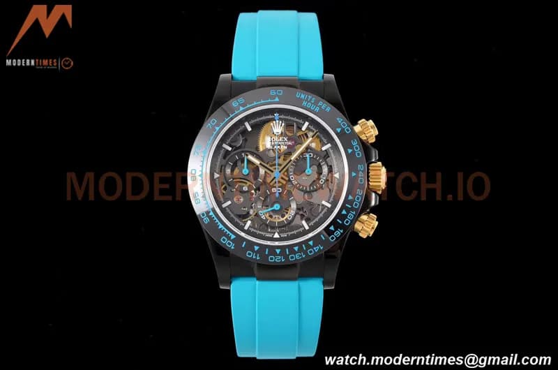 Rolex - Daytona Blaken 40mm CER 904L PVD/RU Blk/Blu Skeleton GETF SA4130