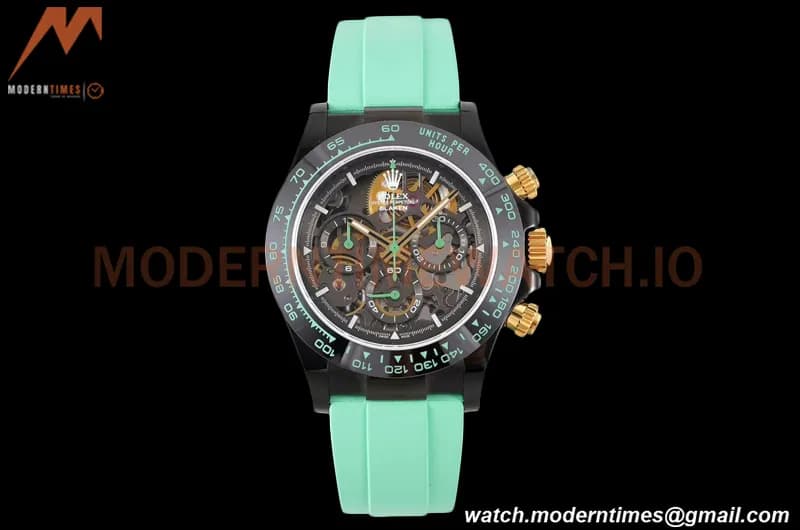 Rolex - Daytona Blaken 40mm CER 904L PVD/RU Blk/Grn Skeleton GETF SA4130