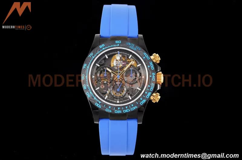 Rolex - Daytona Blaken 40mm CER 904L PVD/RU Black/Blue Skeleton GETF SA4130