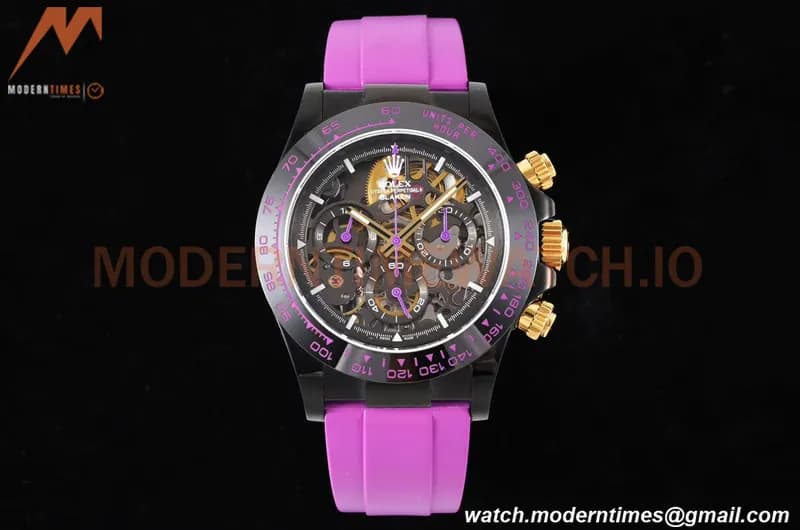 Rolex - Daytona Blaken 40mm CER 904L PVD/RU Black/Purple Skeleton GETF SA4130