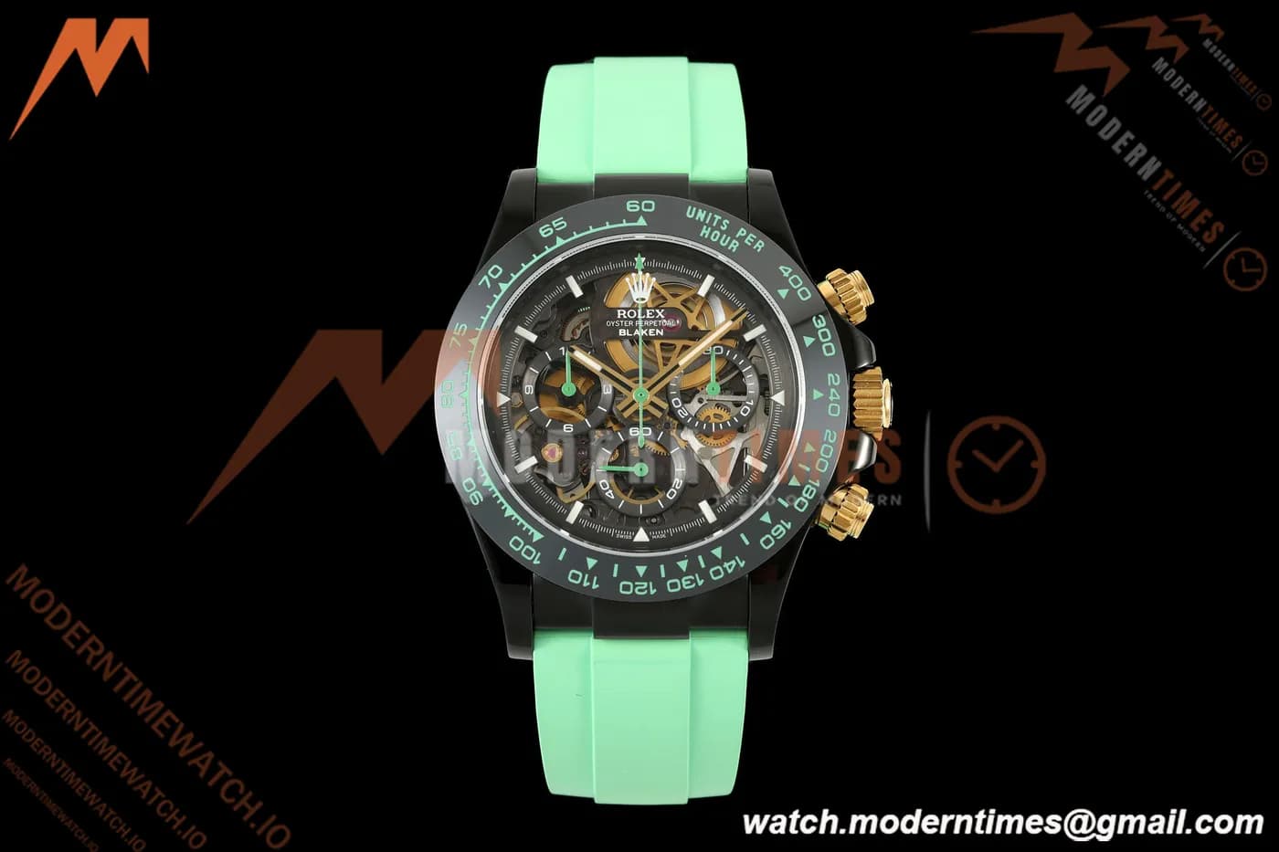 Rolex - Daytona Blaken 40mm Black PVD/RU Mint Green Skeleton Sonic DD4130