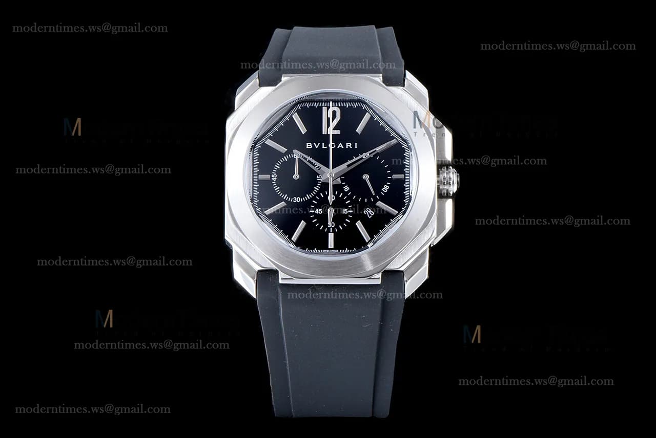 Bvlgari OCTO Series SS/RU Blk/Blk JIF Quartz 102103 BGO41BSLDCH