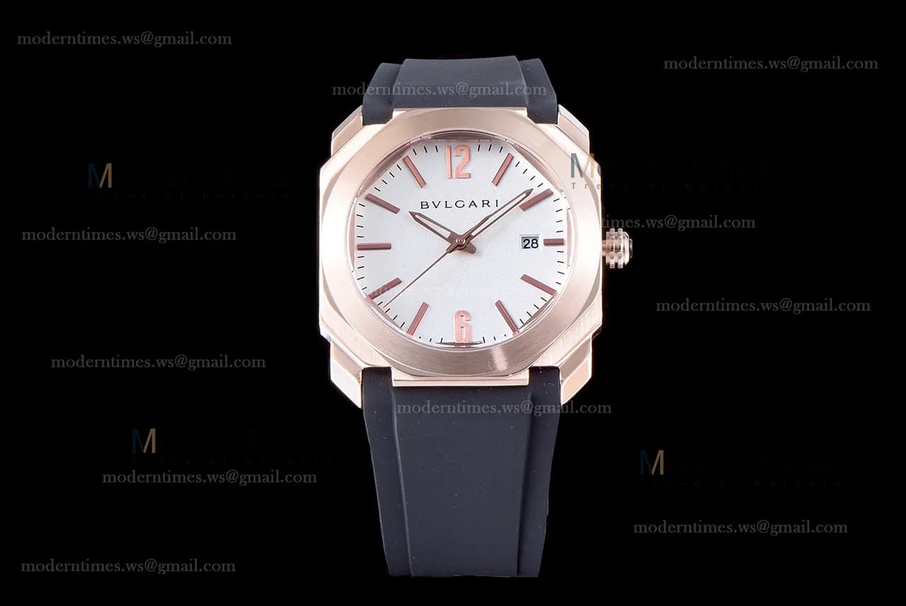 Bvlgari OCTO Series RG/RU Wht/Blk JIF Quartz 102119 BGOP38WGLD