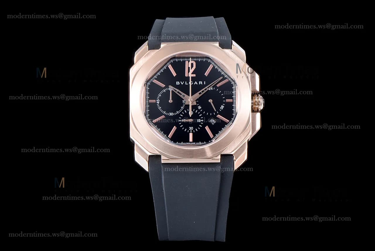 Bvlgari OCTO Series RG/RU Blk/Blk JIF Quartz 102115 BGOP41BGLDCH