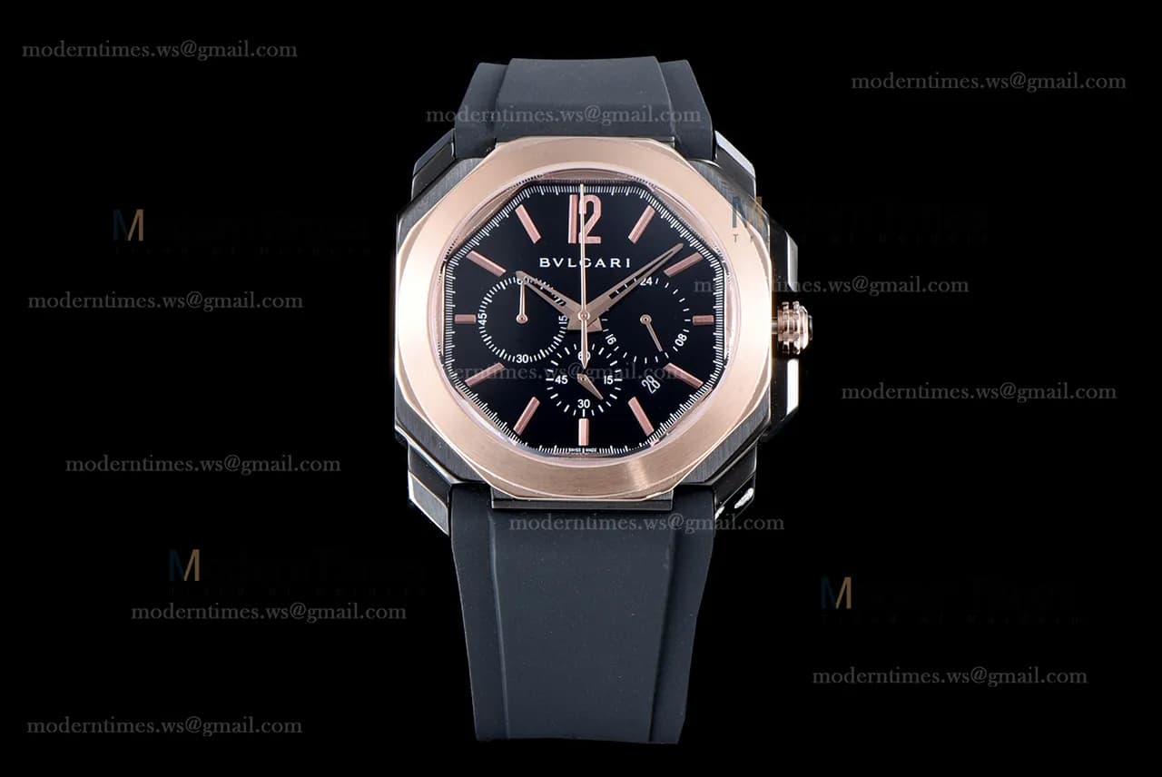 Bvlgari OCTO Series RG/RU Blk/Blk JIF PVD Quartz 102488 BGO41BBSPGVDCH