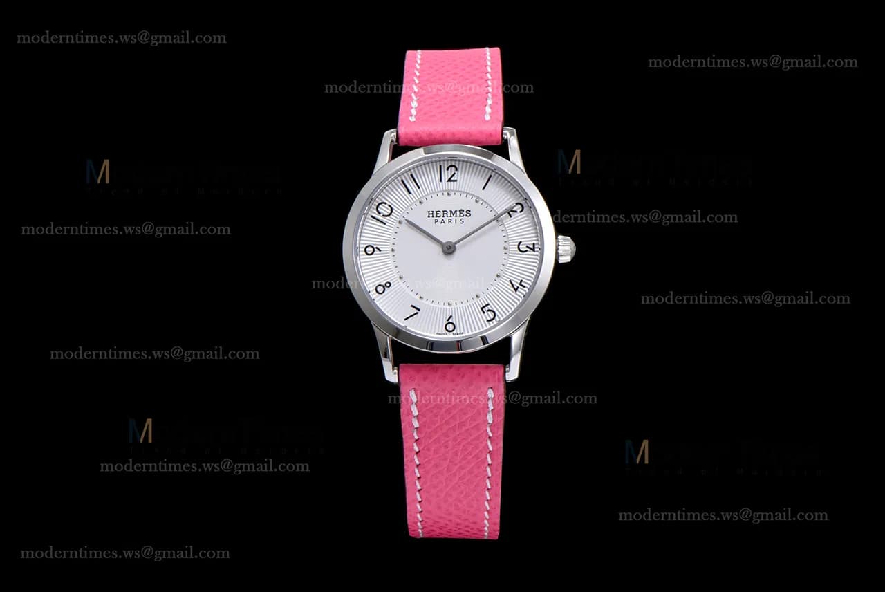 Hermes Slim D Series SS/LE BVF Wht/Pin Quartz