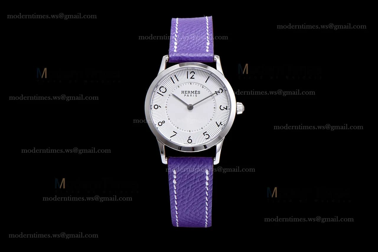 Hermes Slim D Series SS/LE BVF Wht/Per Quartz