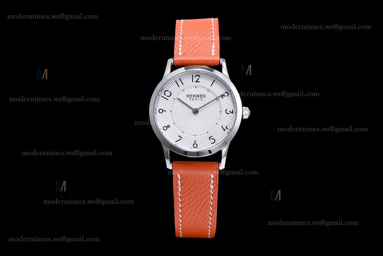 Hermes Slim D Series SS/LE BVF Wht/Bro Quartz