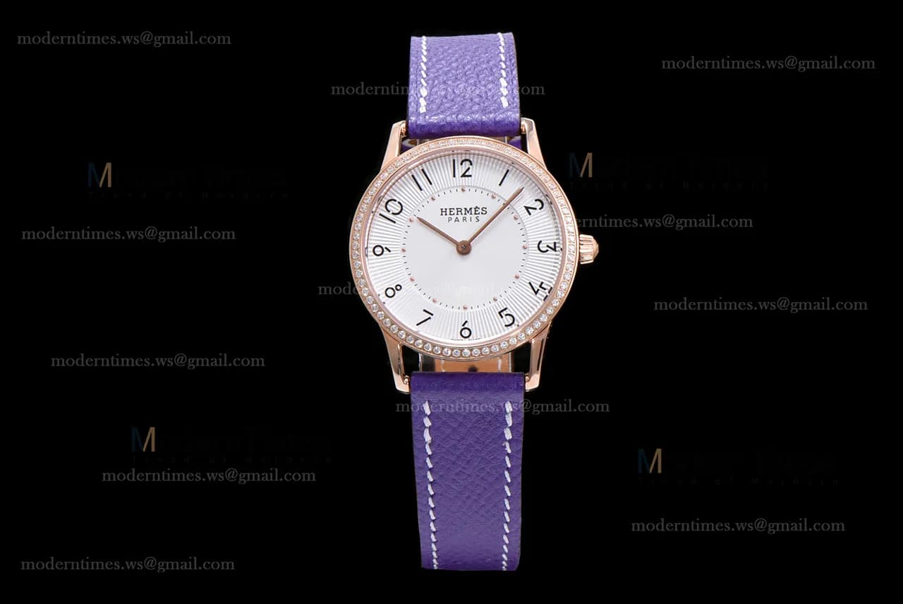 Hermes Slim D Series RG/LE BVF Wht/Per Diams Quartz
