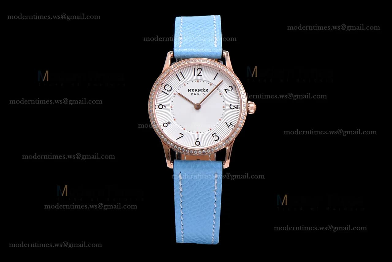 Hermes Slim D Series RG/LE BVF Wht/Blu Diams Quartz