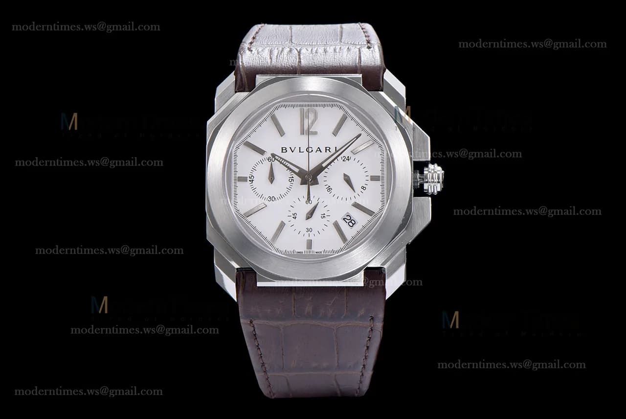 Bvlgari OCTO Series SS/LE Wht/Bro ZLO Quartz 102103 BGO41BSLDCH