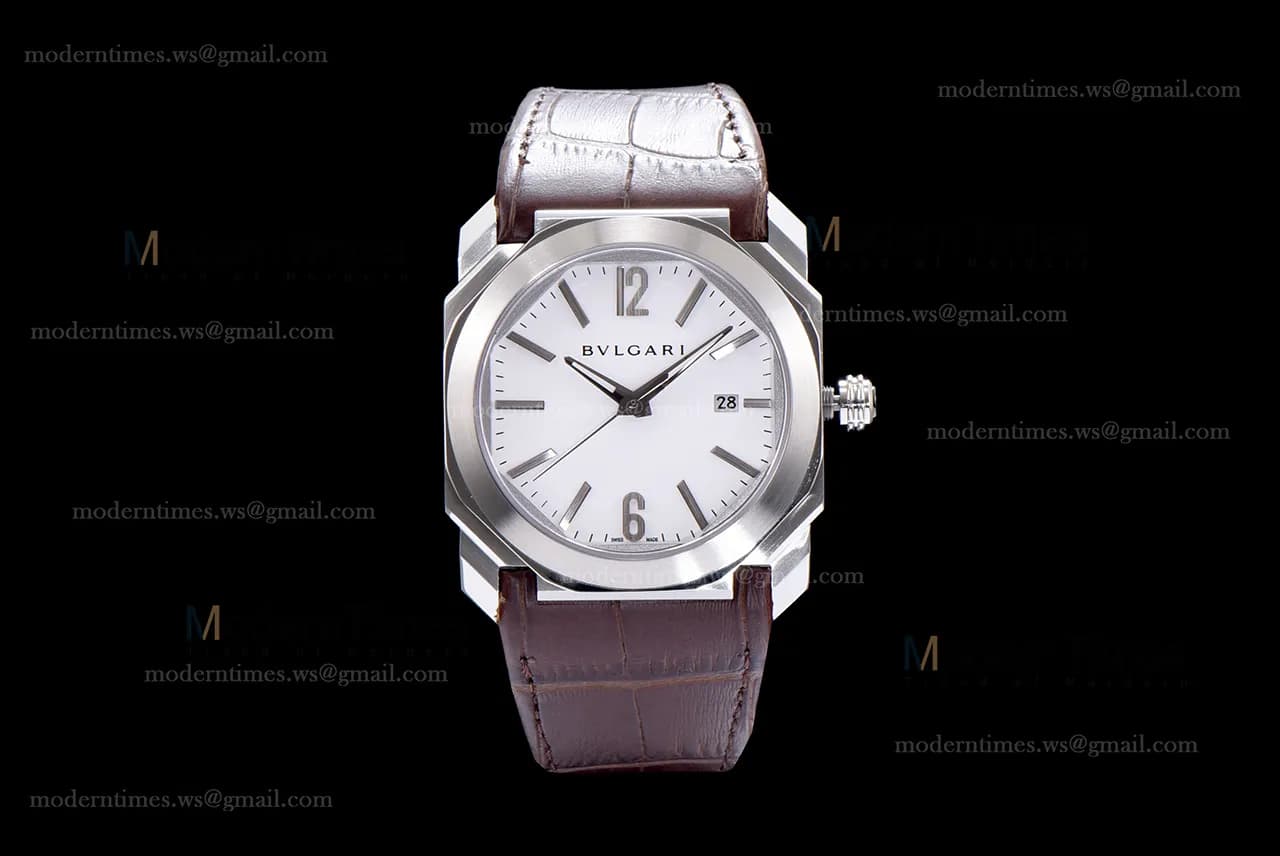Bvlgari OCTO Series SS/LE Wht/Bro ZLO Automatic 102207 BGO41WSLD