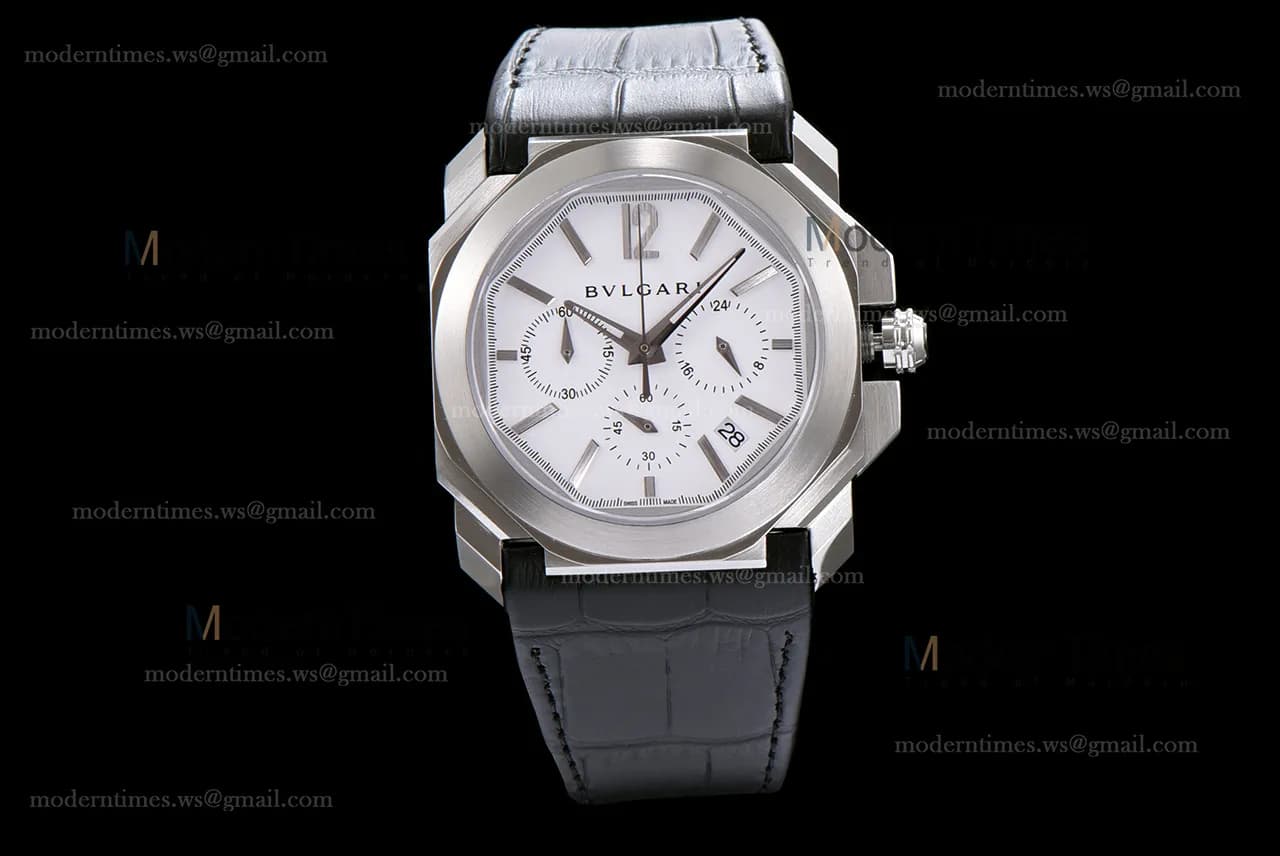 Bvlgari OCTO Series SS/LE Wht/Blk ZLO Quartz 102103 BGO41BSLDCH