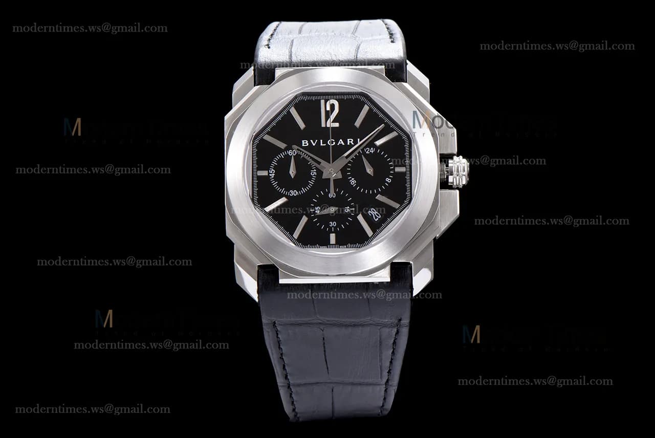Bvlgari OCTO Series SS/LE Blk/Blk ZLO Quartz 102103 BGO41BSLDCH