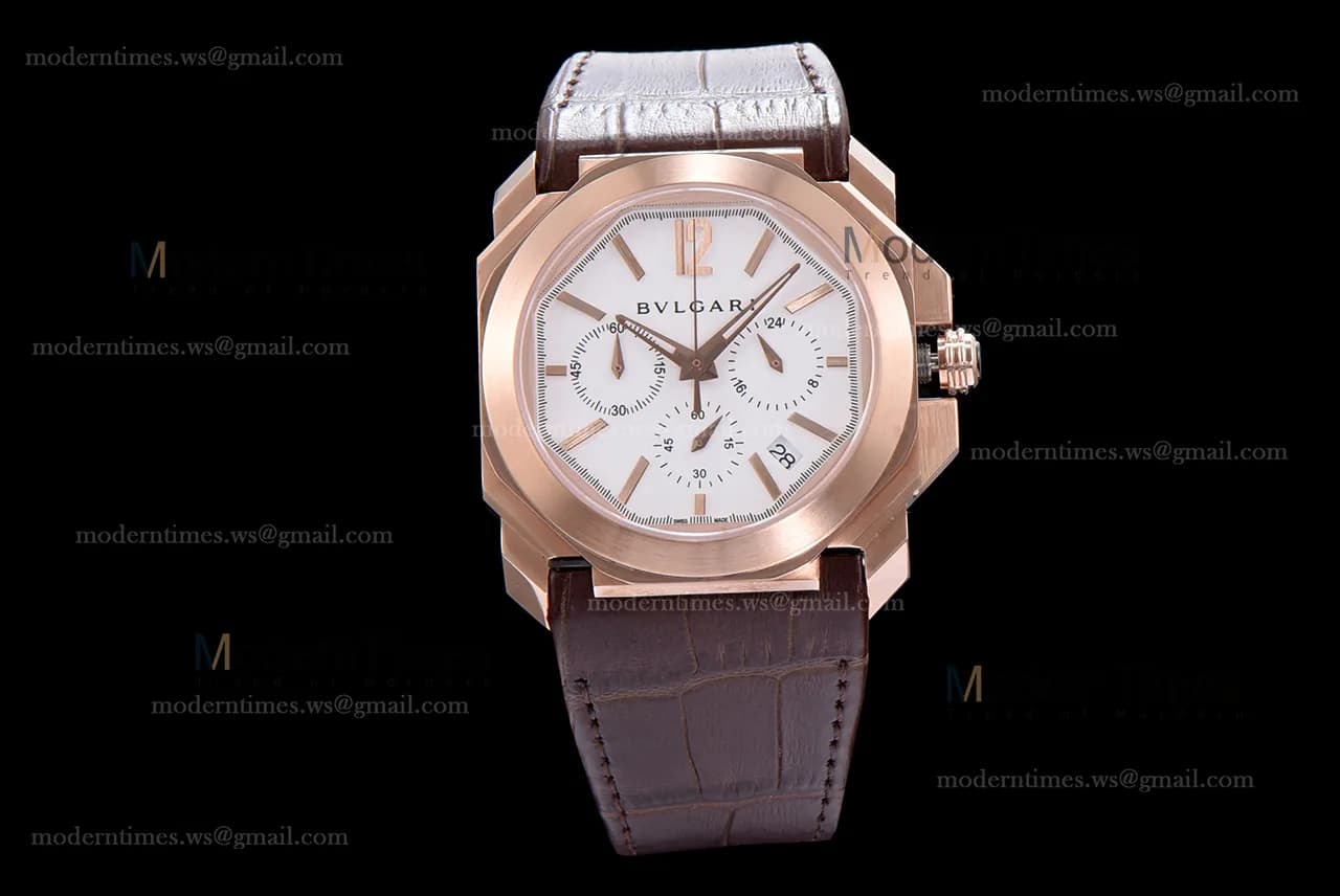 Bvlgari OCTO Series RG/LE Wht/Bro ZLO Quartz 102115 BGOP41BGLDCH