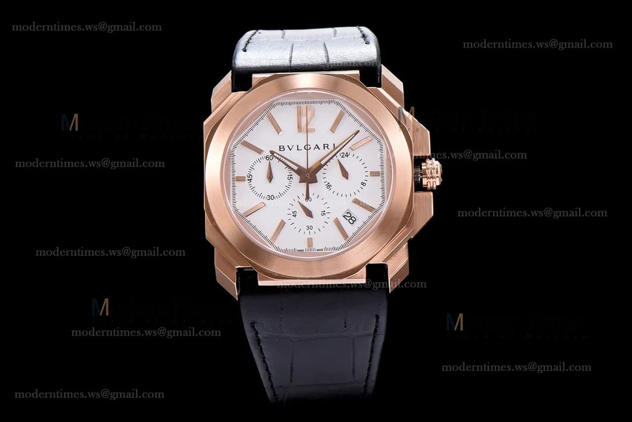 Bvlgari OCTO Series RG/LE Wht/Blk ZLO Quartz 102115 BGOP41BGLDCH