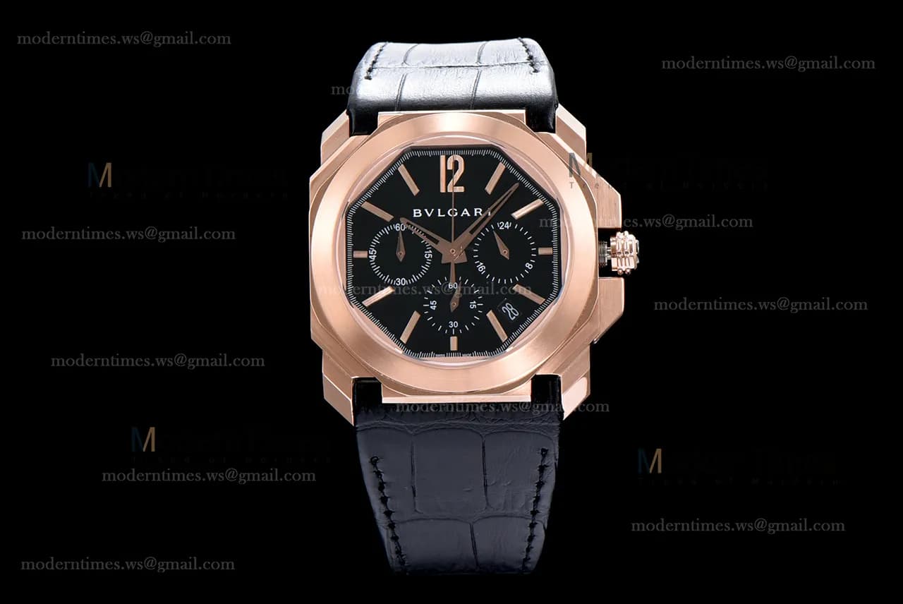Bvlgari OCTO Series RG/LE Blk/Blk ZLO Quartz 102115 BGOP41BGLDCH
