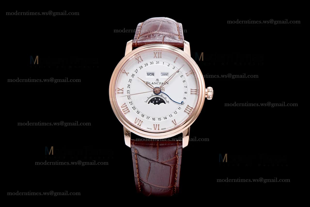 Blancpain Villeret RG/LE Wht/Bro Sapphire ZBF Automatic 6654-3642-55B