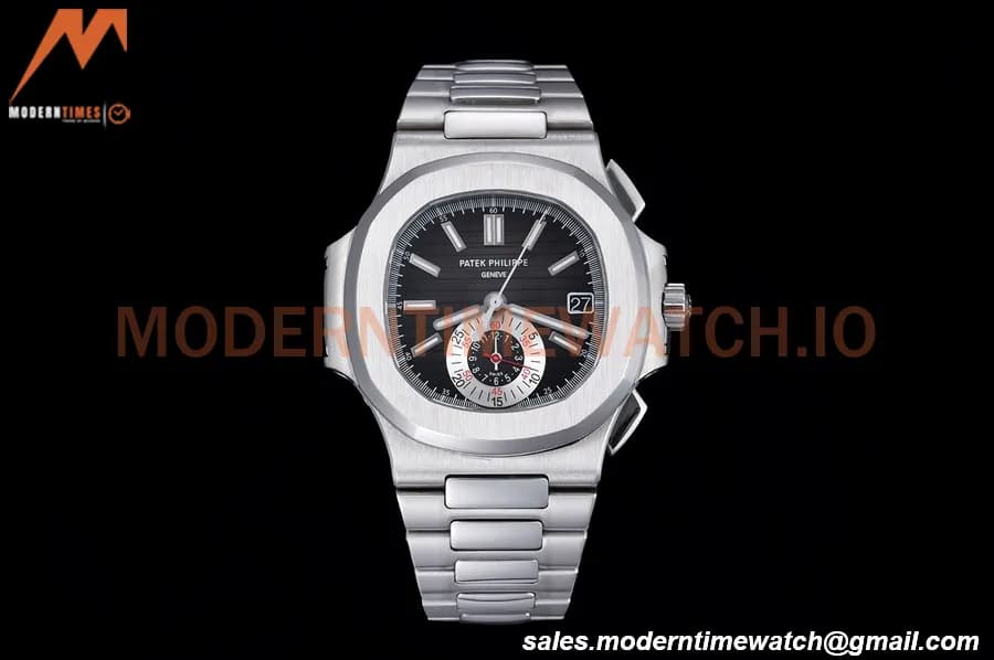 Patek Philippe - Nautilus Chronograph 5980 SS/SS Black PPF A7750 Mod