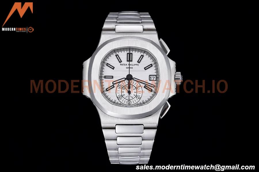 Patek Philippe - Nautilus Chronograph 5980 SS/SS White PPF A7750 Mod