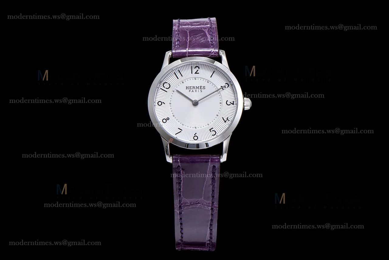 Hermes Slim D Series SS/LE BVF Wht/Per Quartz
