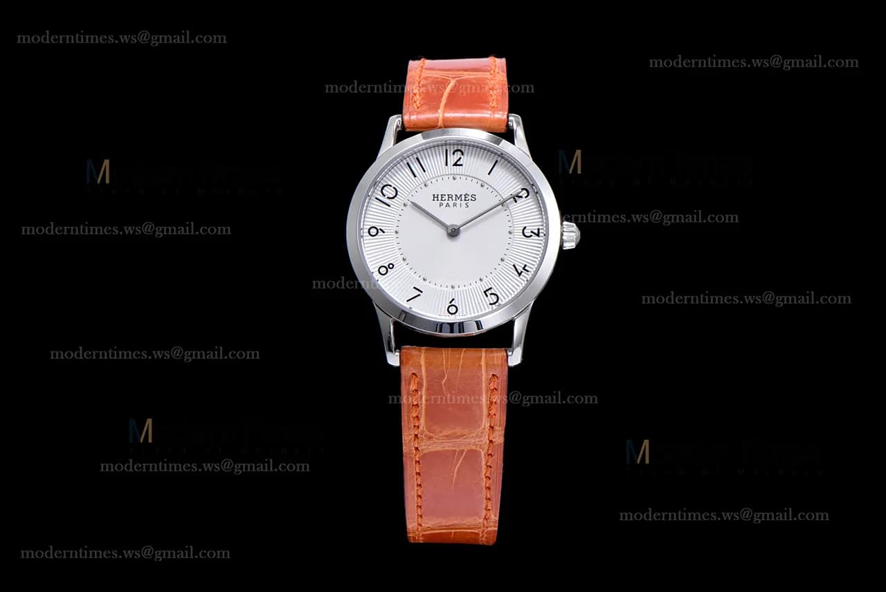 Hermes Slim D Series SS/LE BVF Wht/Bro Quartz